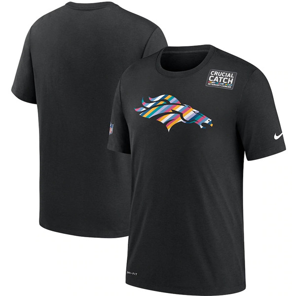 Men's Denver Broncos 2020 Black Sideline Crucial Catch Performance NFL T-Shirt